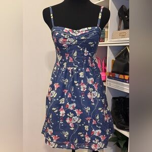 American Eagle Navy Floral Sweetheart Mini Dress, Removable Straps, POCKETS (4)